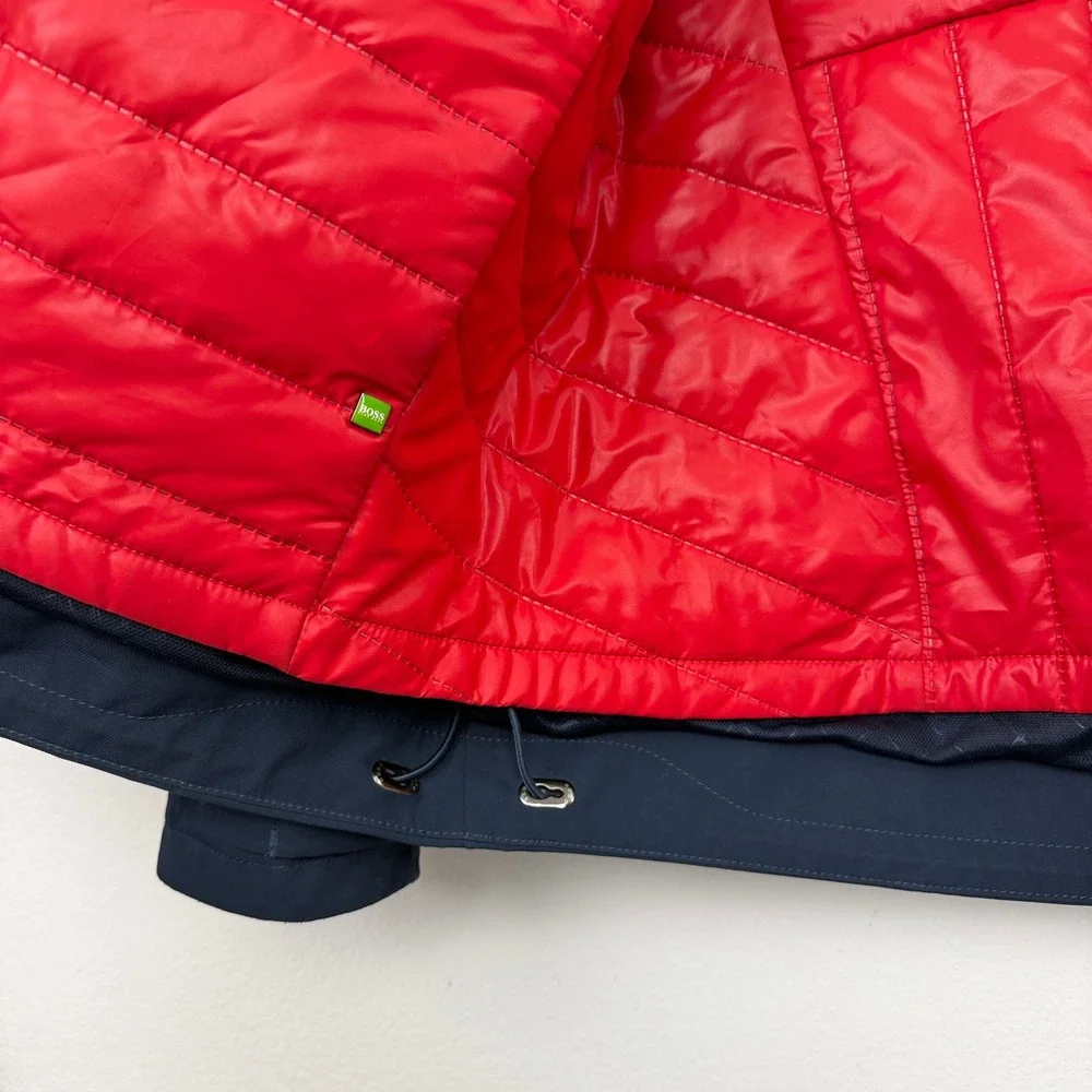 Hugo Boss Jacket Mens Large Navy Blue 3-in-1 Hooded Coat with Red Puffer Vest